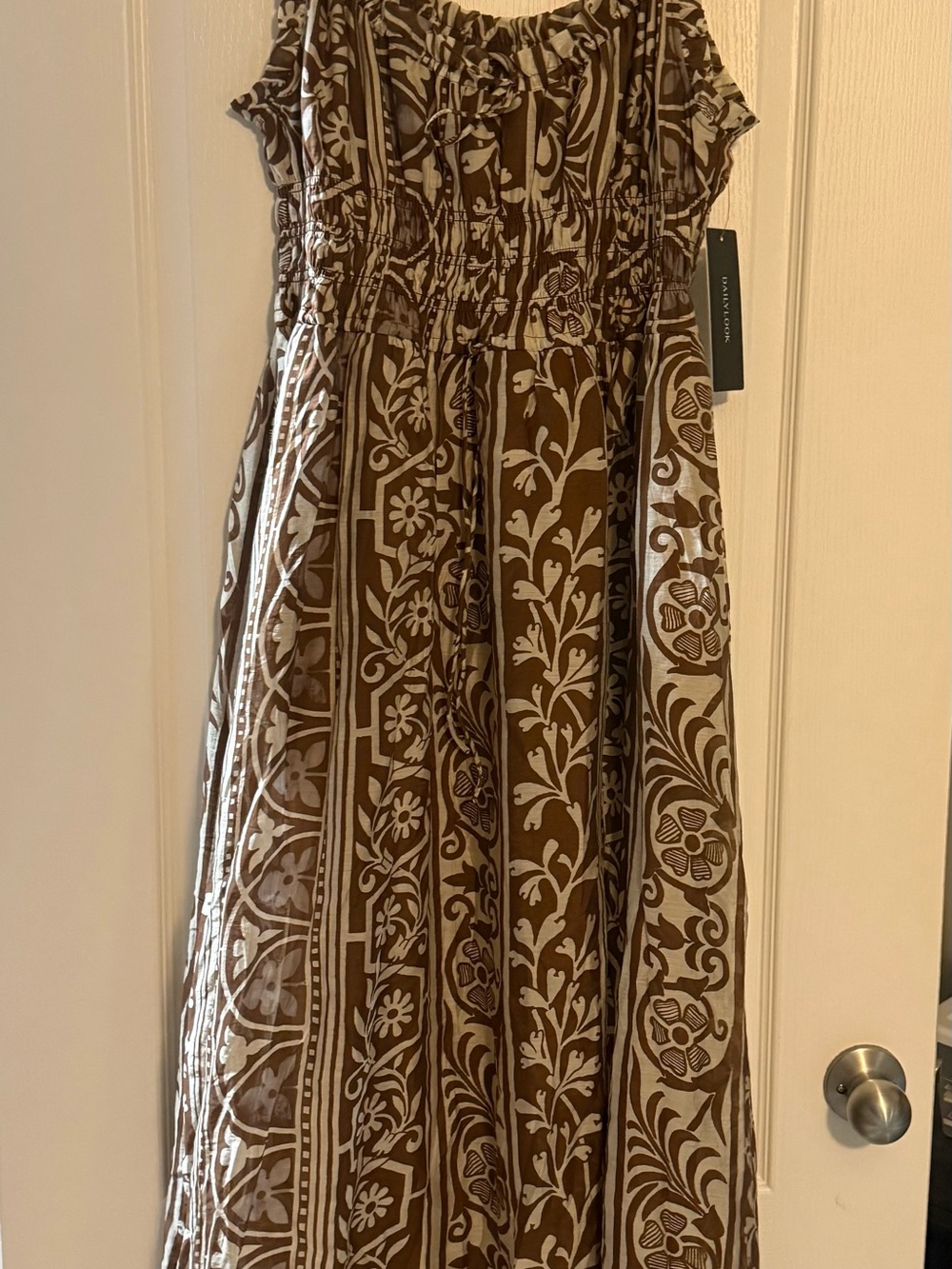 Current Air Brown and White Floral-Stripe Maxi Dress